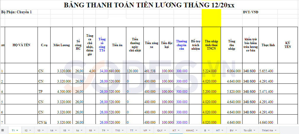 Hướng dẫn làm bảng tính lương excel